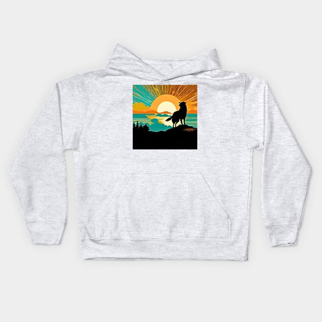 Border Collie Vintage Sunset Kids Hoodie by Doodle and Things